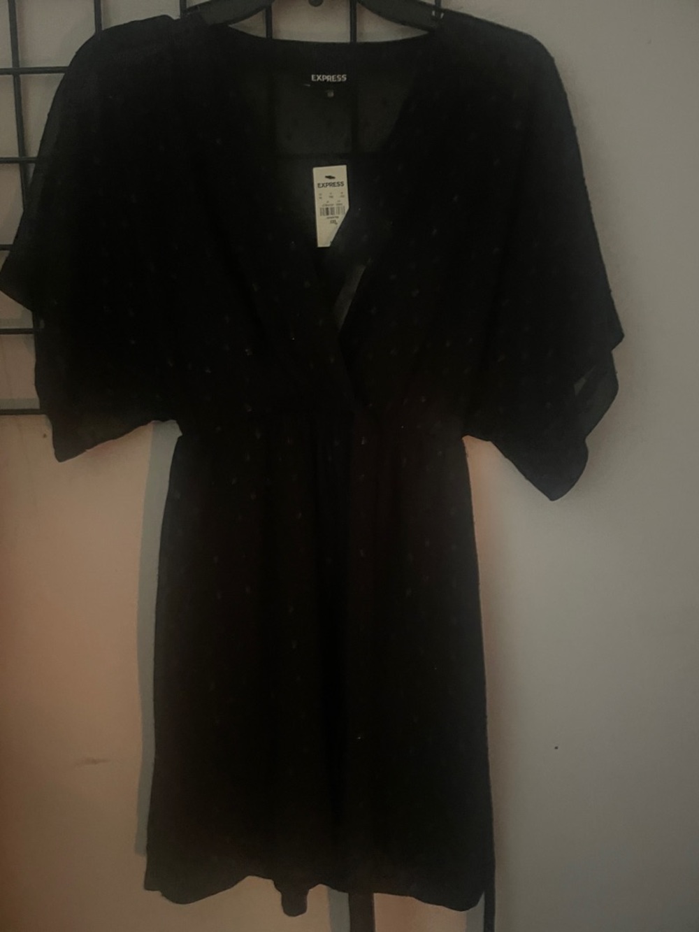 Express Black Mini Wrap Dress with Flutter Sleeves